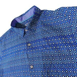 Tommy Bahama Silk Geometric Blue Button Up Short Sleeve Sleeve Mens XL